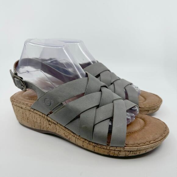 Born Laila Leather Ankle Slingback Wedge Sandals Blue Gray Womens Size US 10M - Picture 3 of 10